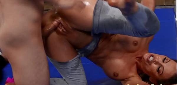  Busty MILF pounded by pervy little guy for cum in mouth